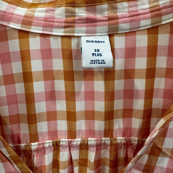New Old Navy Orange Plaid Top Womens 3x Long Sleeve Tie V Neck Career Light - Picture 5 of 5